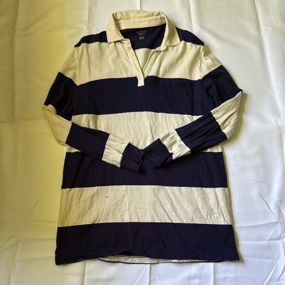 American Eagle Outfitters Blue and Cream Rugby Longsleeve Dress/ Tunic